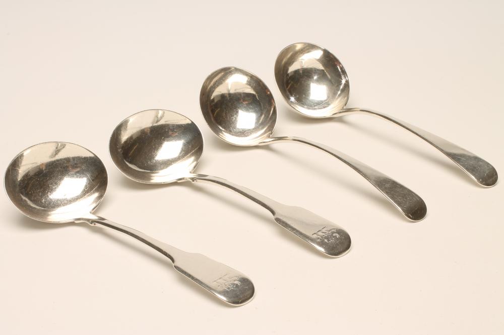 A PAIR OF LATE GEORGE III SILVER SAUCE LADLES Image