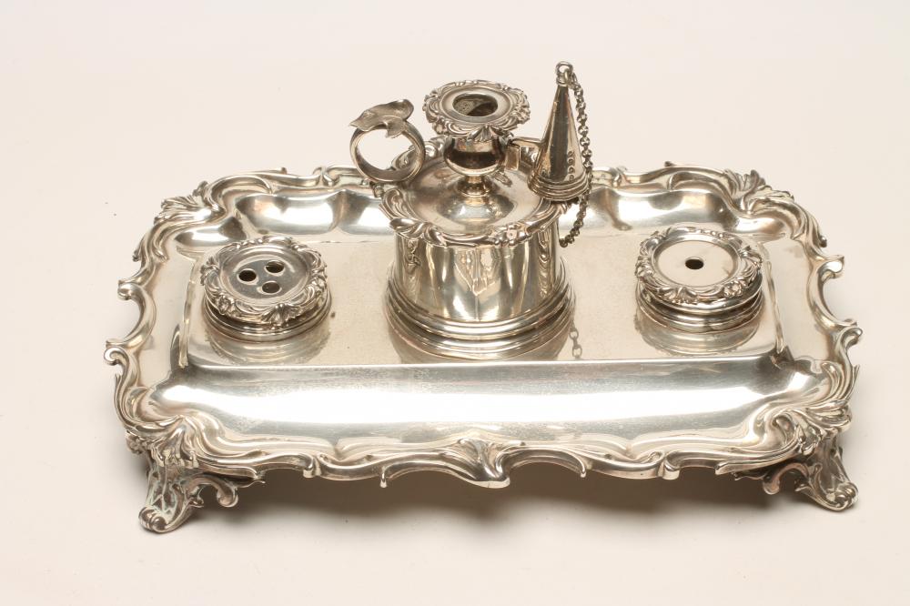AN EARLY VICTORIAN SILVER DESK STANDISH Image