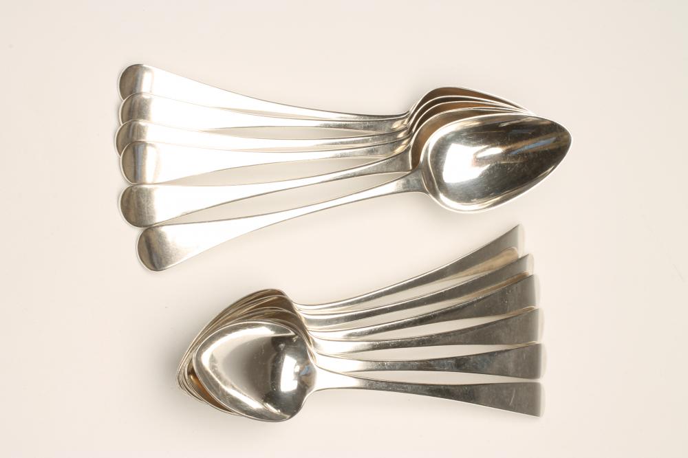 *A SET OF SIX LATE GEORGE III SILVER DESSERT SPOONS Image