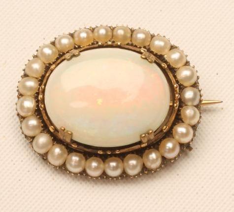 A VICTORIAN OPAL AND PEARL BROOCH Image