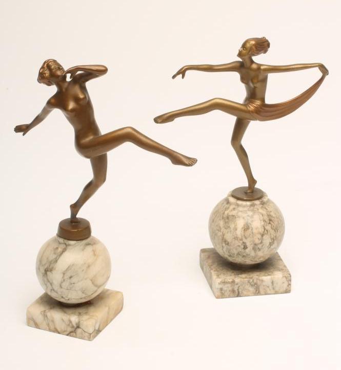 TWO ART DECO BRONZED SPELTER FIGURES Image