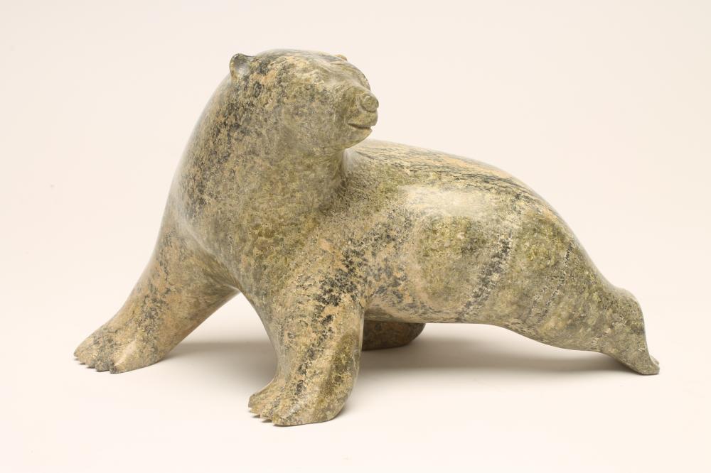 AN INUIT GREEN STEATITE POLAR BEAR. modern Image
