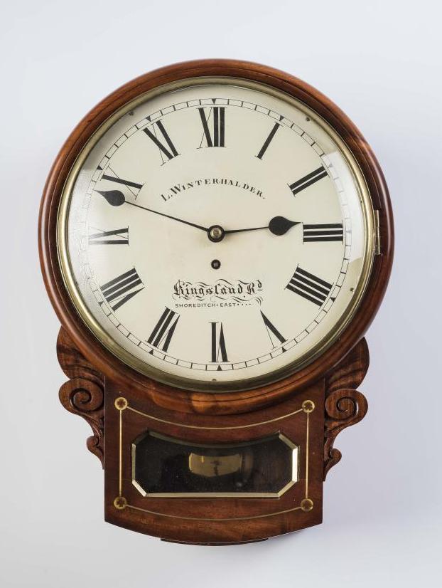 A MAHOGANY DROP DIAL WALL TIMEPIECE Image