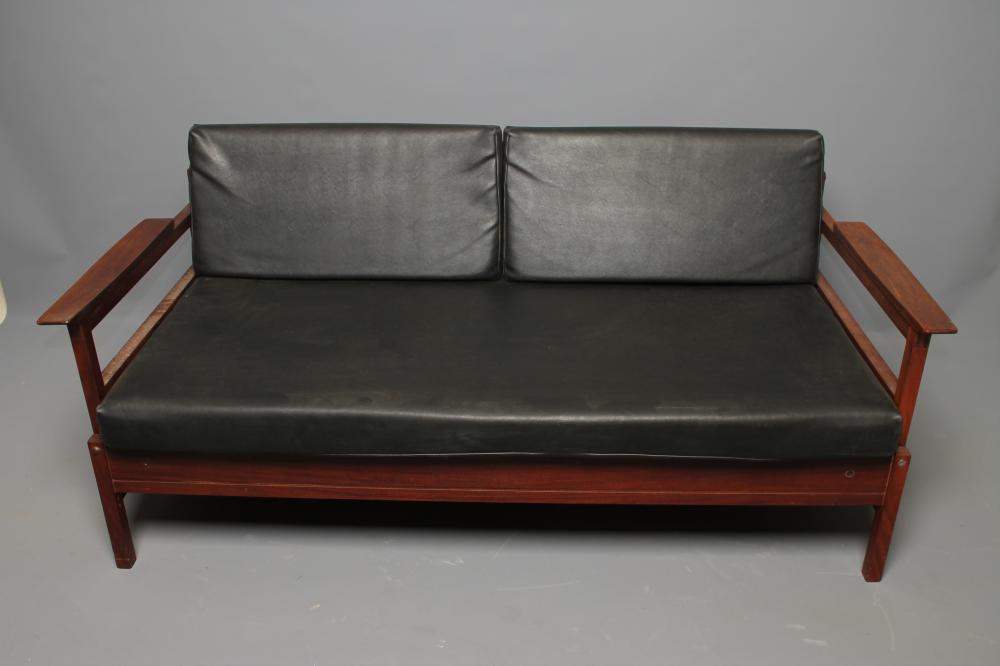 AN ENGLISH TEAK FRAMED SOFA BED Image