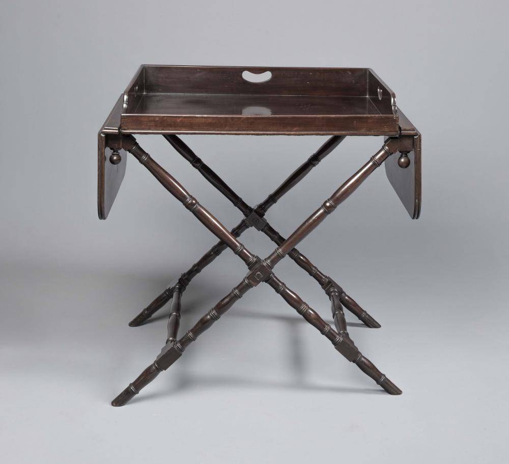 A BUTLER'S REGENCY MAHOGANY TRAY ON STAND Image