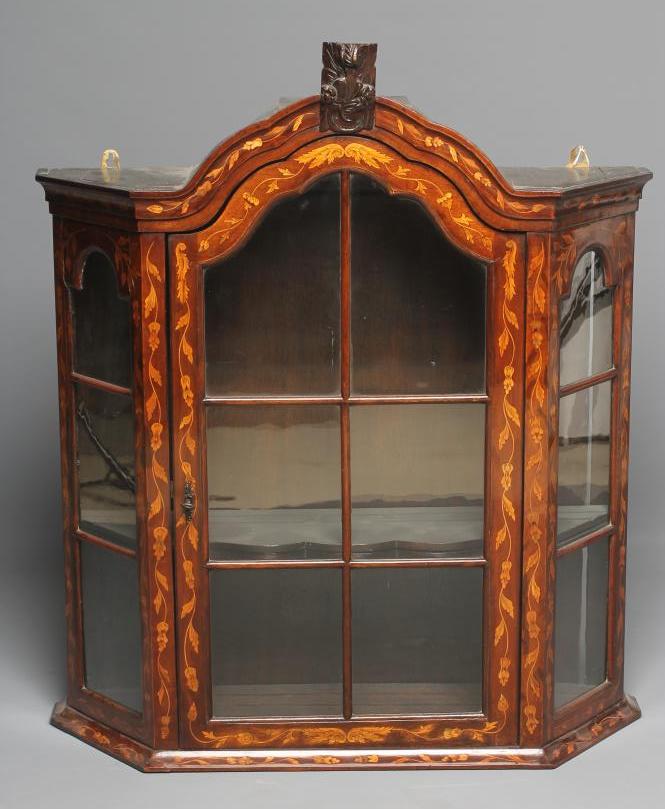 A DUTCH WALNUT AND FLORAL MARQUETRY DISPLAY CABINET Image