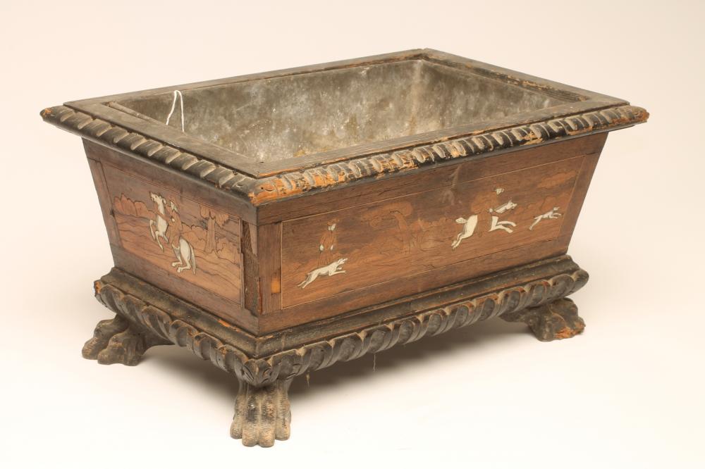 A NORTH EUROPEAN MARQUETRY AND EBONISED JARDINIERE Image