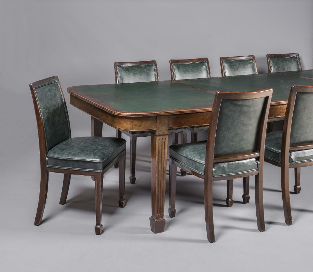 A MAHOGANY BOARDROOM TABLE AND CHAIRS Image