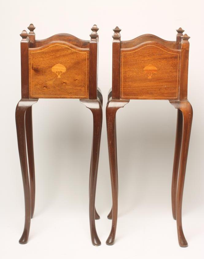 A PAIR OF EDWARDIAN MAHOGANY JARDINIERES of square form with boxwood stringing and ogee domed corner Image