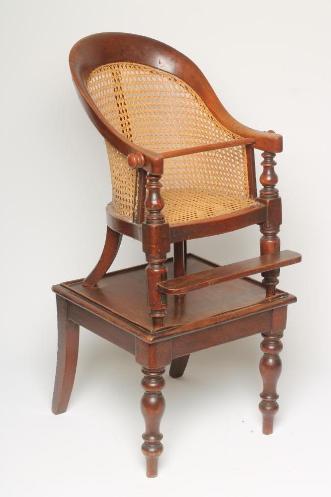 A CHILD'S VICTORIAN MAHOGANY BERGERE HIGH CHAIR Image