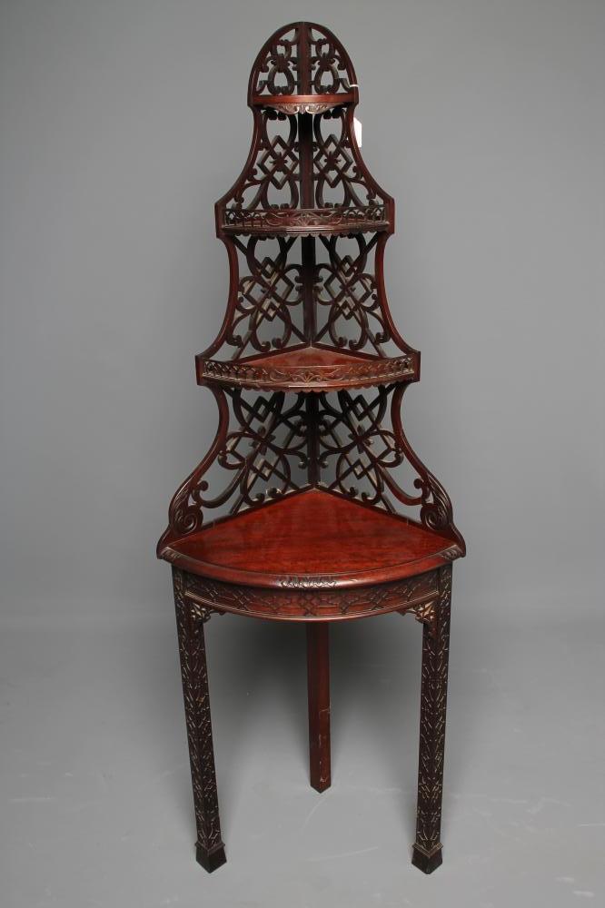 A CHINOISERIE MAHOGANY CORNER DISPLAY STAND Image