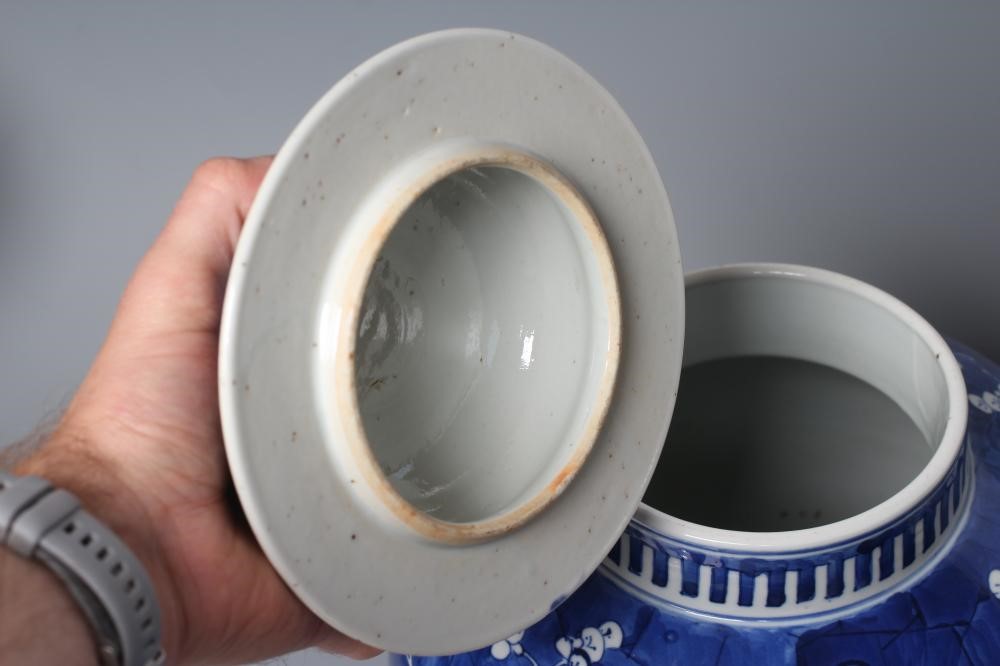 A CHINESE PORCELAIN LARGE JAR AND COVER of inverted baluster form, painted in underglaze blue with Image