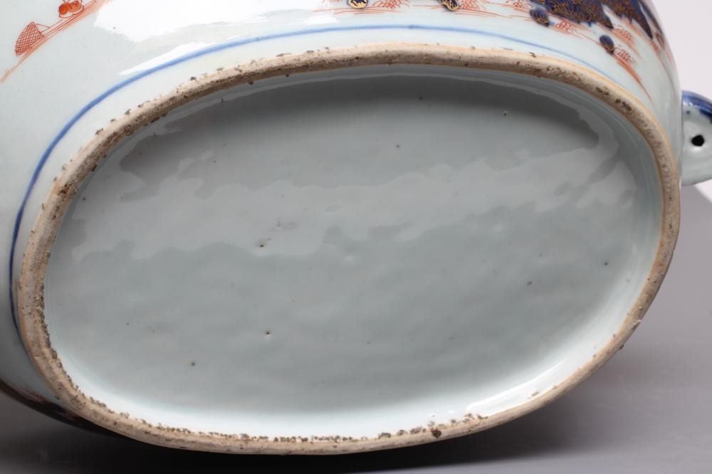 A CHINESE IMARI PORCELAIN TUREEN AND COVER of oval form with pomegranate knop and two rabbit head Image