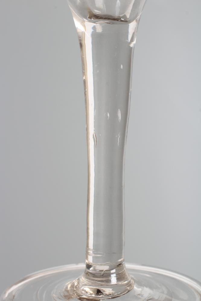 A JACOBITE CORDIAL GLASS, mid 18th century, the round funnel bowl engraved with a rose and two buds Image