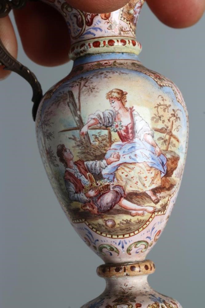 A LIMOGES ENAMEL RENAISSANCE STYLE MINIATURE EWER Image