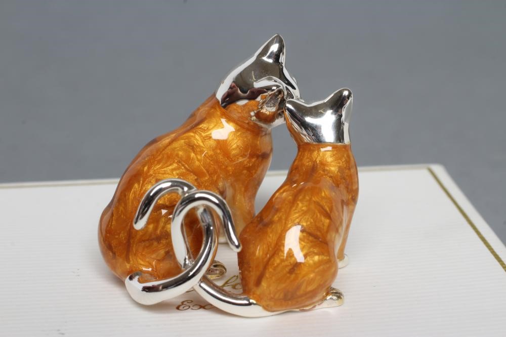 A CAST SILVER AND ENAMEL TABBY CAT AND KITTEN, probably Saturno, later marked JAH, London import Image