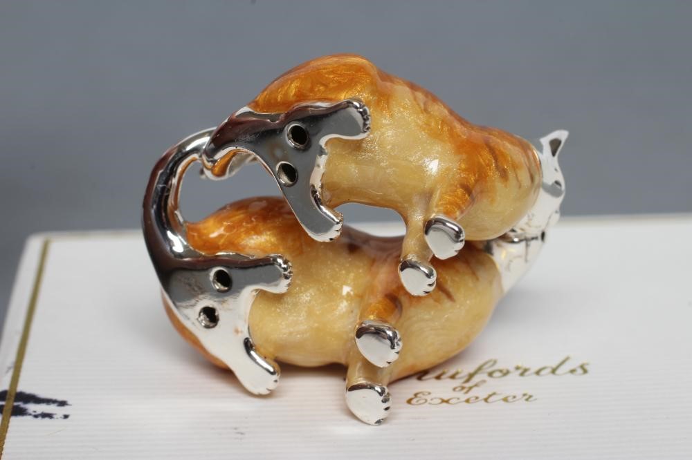 A CAST SILVER AND ENAMEL TABBY CAT AND KITTEN, probably Saturno, later marked JAH, London import Image