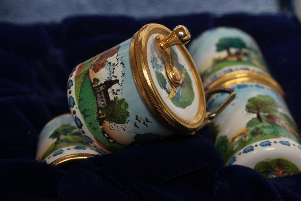 A HALCYON DAYS BILSTON & BATTERSEA ENAMEL SEWING SET Image