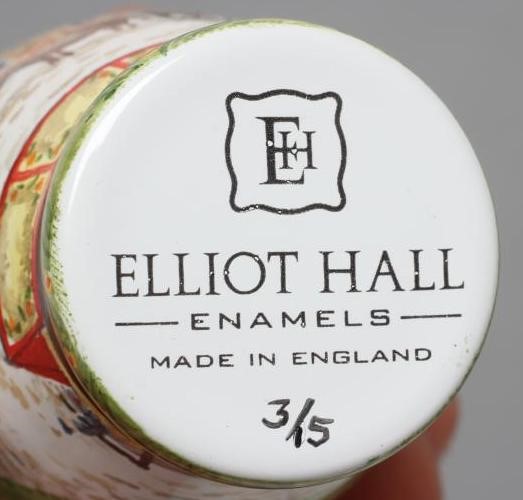 AN ELLIOT HALL ENAMEL VASE AND COVER of baluster form painted by M. Cooper with "Bottle Kiln" Image