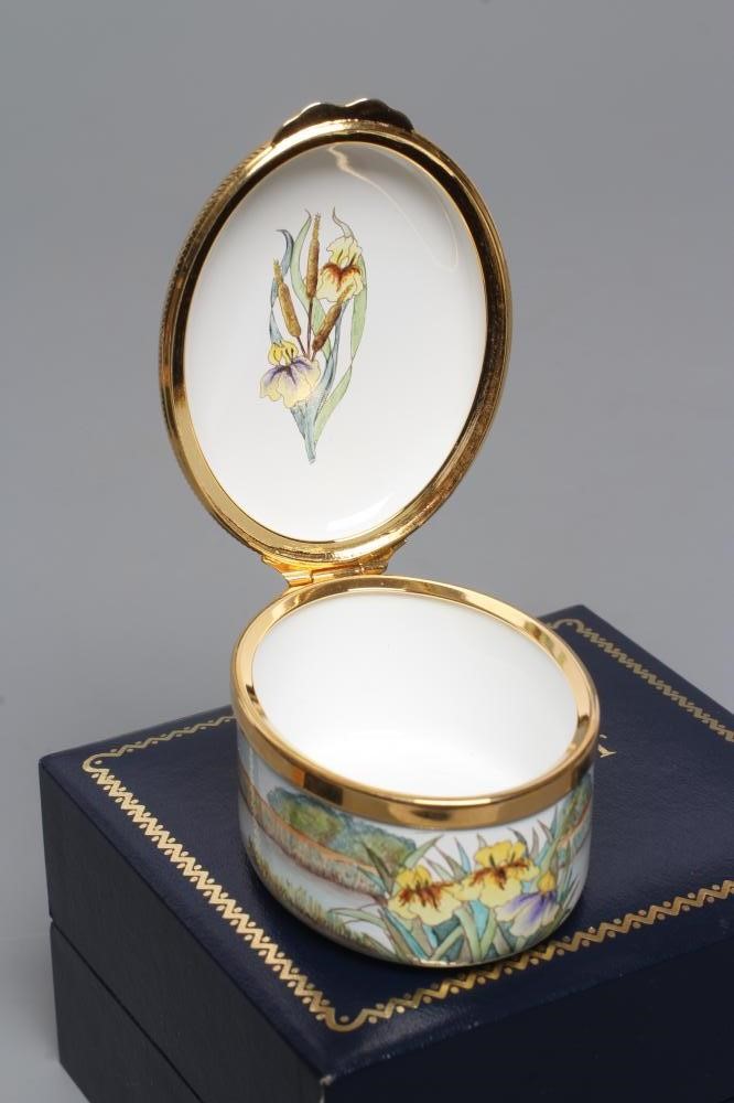 A MOORCROFT ENAMEL OVAL BOX AND COVER, 2018, painted with the Willow Fen pattern, black printed Image