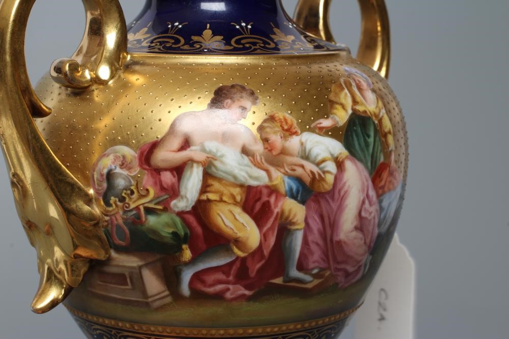 A VIENNA PORCELAIN TWO HANDLED VASE AND COVER Image