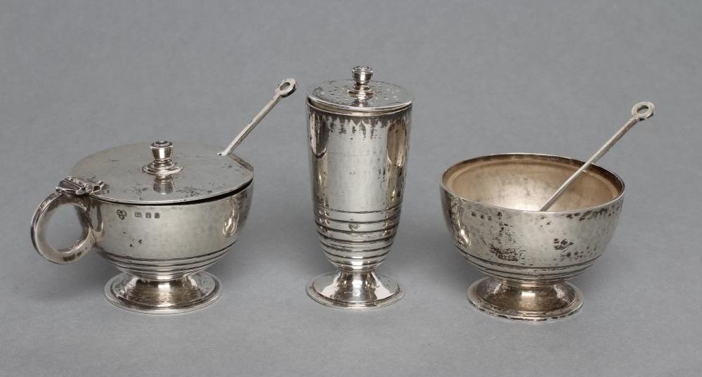 AN ART DECO SILVER THREE PIECE CRUET Image