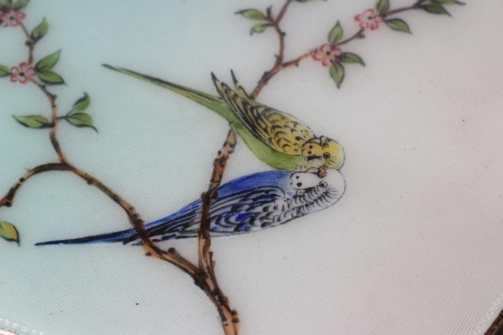 A THREE PIECE SILVER AND ENAMEL DRESSING TABLE SET Image