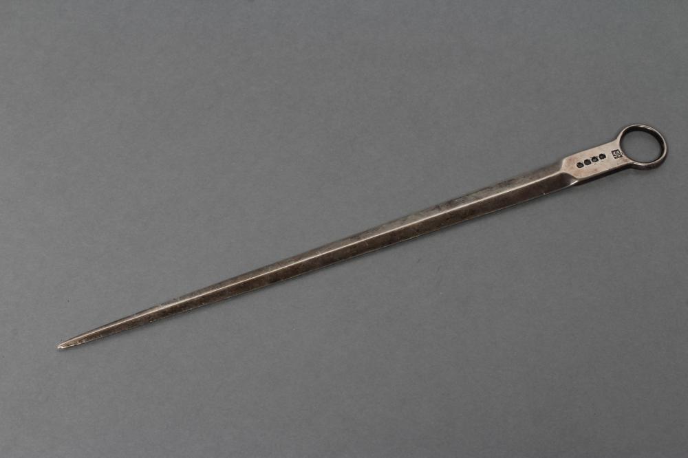 A LATE GEORGE III SILVER MEAT SKEWER, maker Eley & Fearn, London 1819, engraved with an armorial, 11 Image