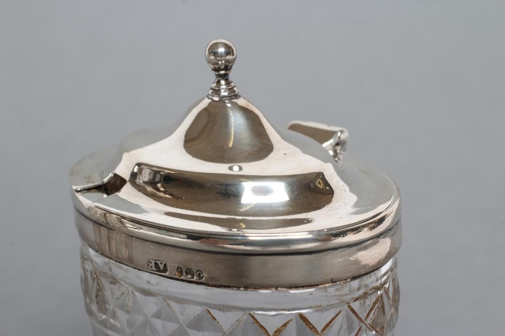 A LATE GEORGE III SILVER MOUNTED GLASS MUSTARD Image