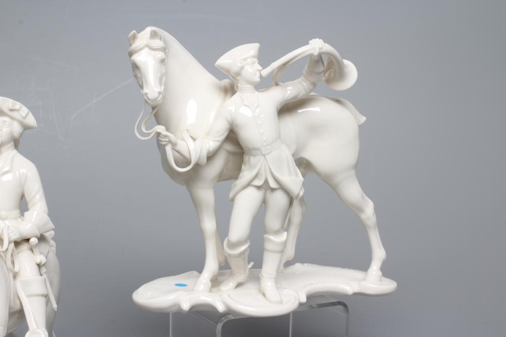 THREE NYMPHENBURG BLANC-DE-CHINE PORCELAIN "FRANKENTHAL HUNT" FIGURES Image