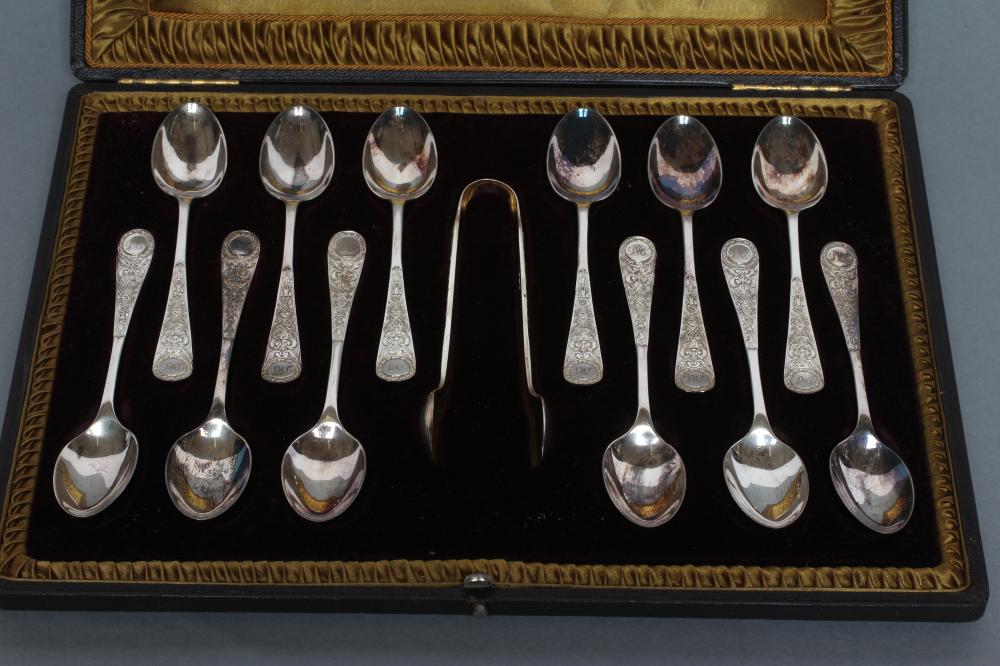 A SET OF TWELVE LATE VICTORIAN SILVER TEASPOONS Image