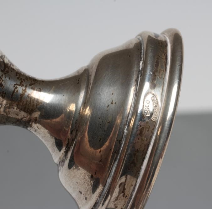 A JEWISH SPICE TOWER, stamped Sterling, ESCO, the cone topped by a flag over a hexagonal pierced box Image