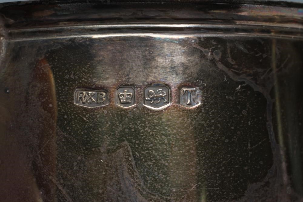 A SILVER PINT MUG, maker Roberts & Belk, Sheffield 1961, of girdled tapering cylindrical form with C Image