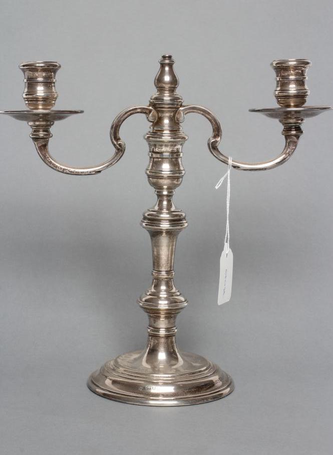 A SILVER TWO BRANCH CANDELABRUM Image