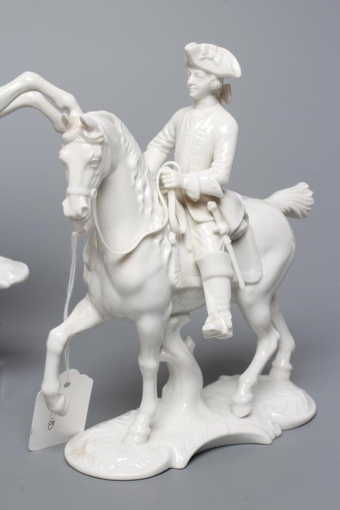 THREE NYMPHENBURG BLANC-DE-CHINE PORCELAIN "FRANKENTHAL HUNT" FIGURES Image