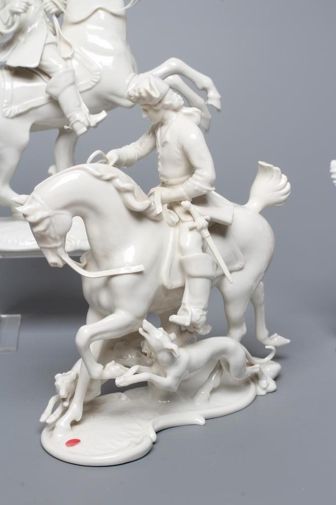 THREE NYMPHENBURG BLANC-DE-CHINE PORCELAIN "FRANKENTHAL HUNT" FIGURES Image