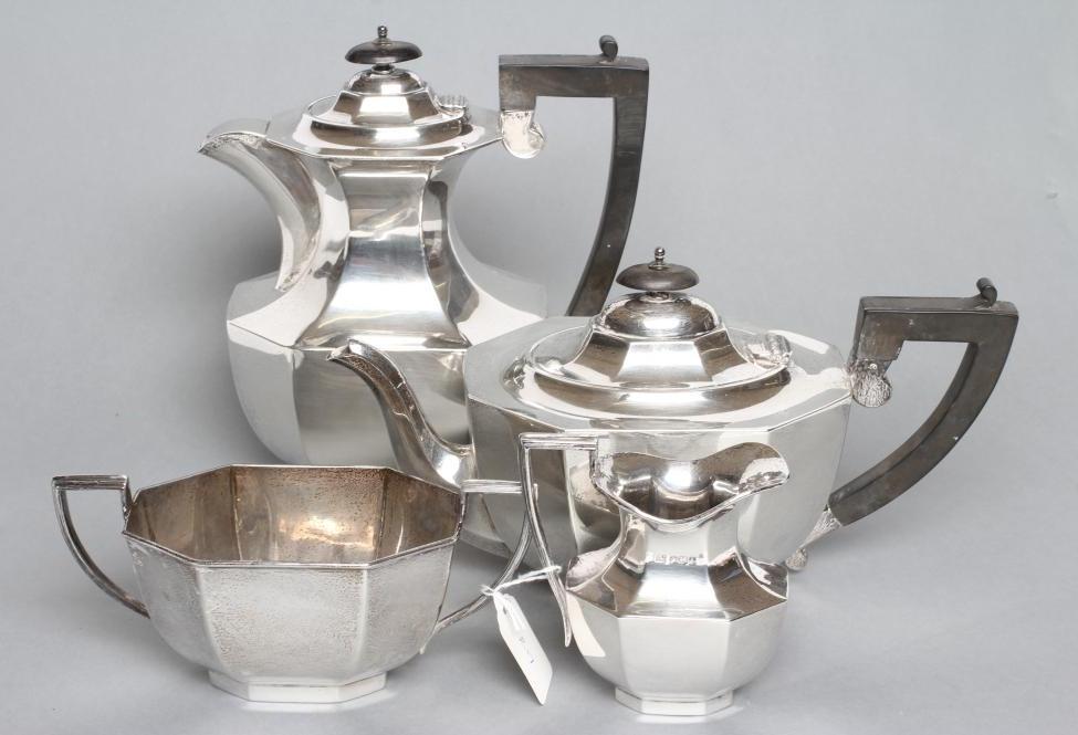 A FOUR PIECE SILVER TEA AND COFFEE SERVICE Image