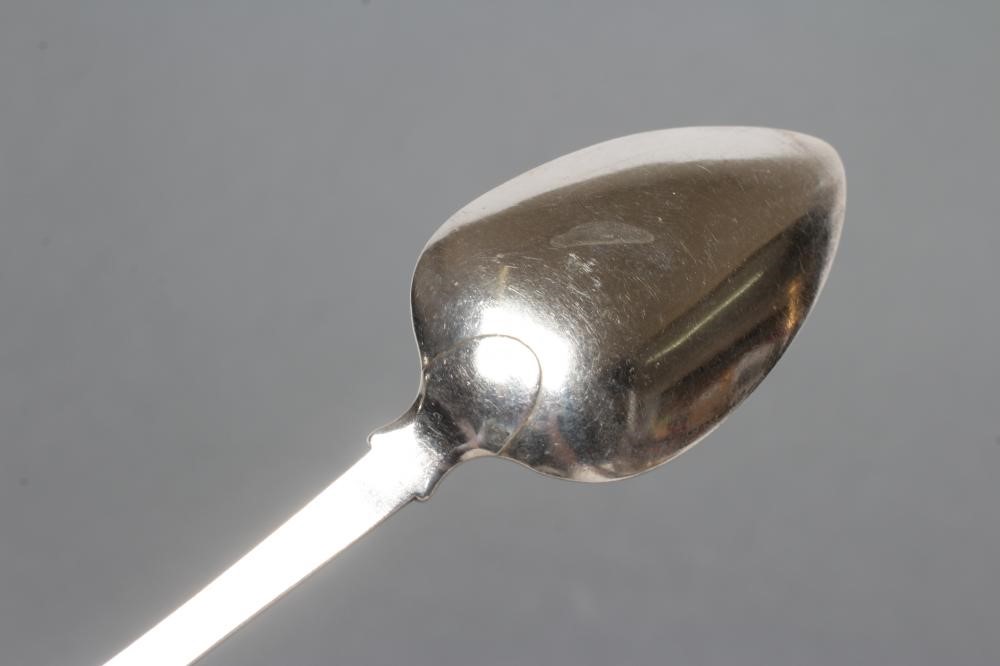 A SET OF SIX LATE GEORGE III SCOTTISH SILVER DESSERT SPOONS, maker's mark CM (Charles Murray?), Image