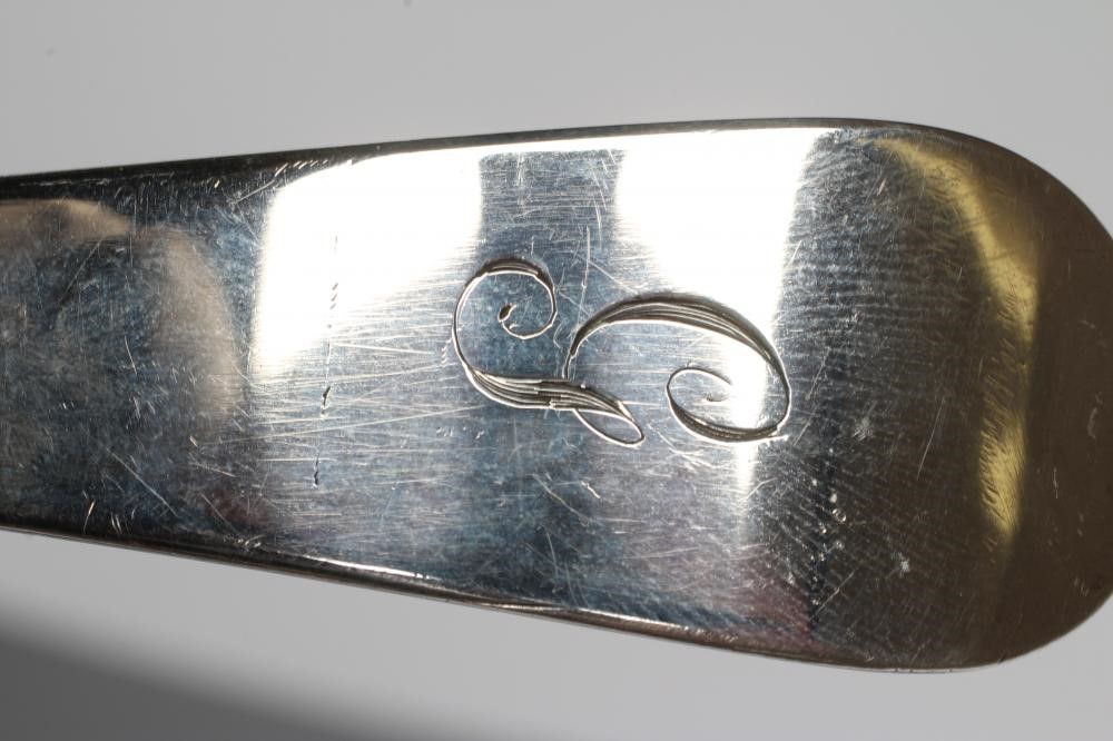 A GEORGE III SILVER SOUP LADLE, maker George Smith, London 1782, in Old English pattern, engraved Image