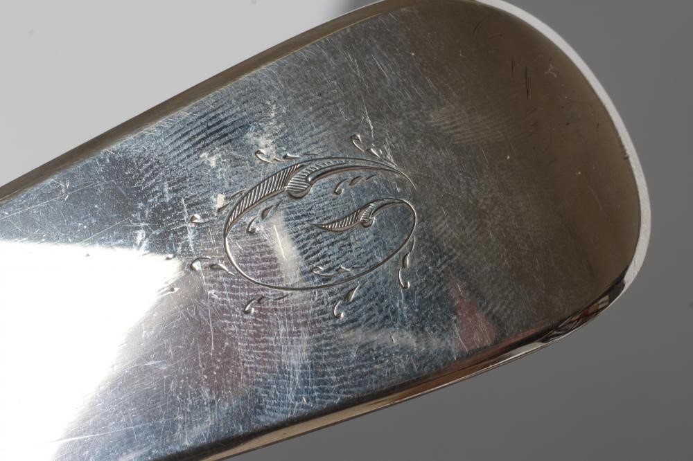 A VICTORIAN SILVER SOUP LADLE, maker's mark GA, London 1858, in Fiddle pattern engraved "O", 13 1/2" Image