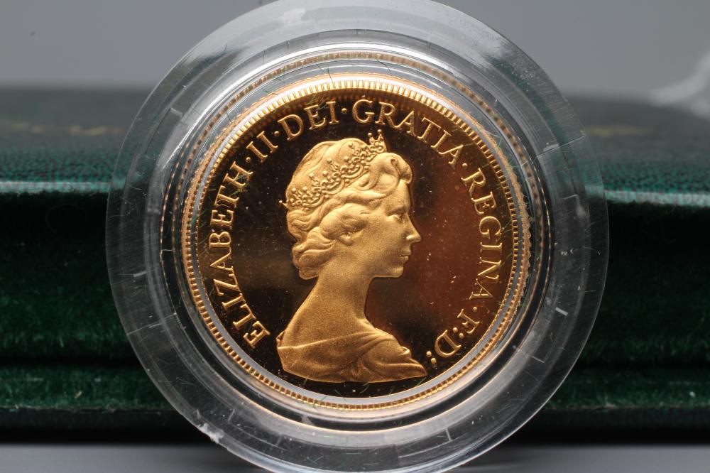 AN ELIZABETH II PROOF SOVEREIGN, 1980, 7.9g, in capsule and cased with certificate (Est. plus 20% Image