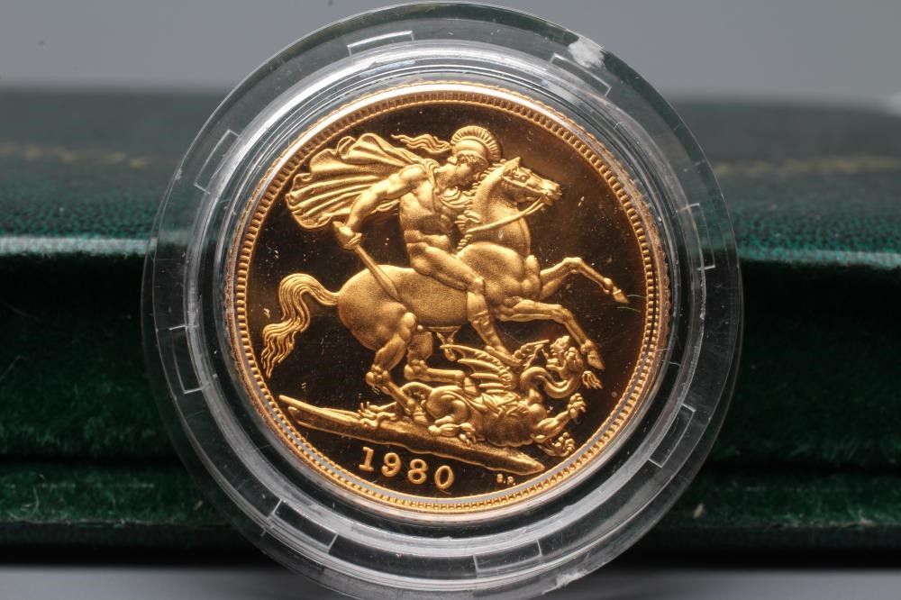 AN ELIZABETH II PROOF SOVEREIGN, 1980, 7.9g, in capsule and cased with certificate (Est. plus 20% Image