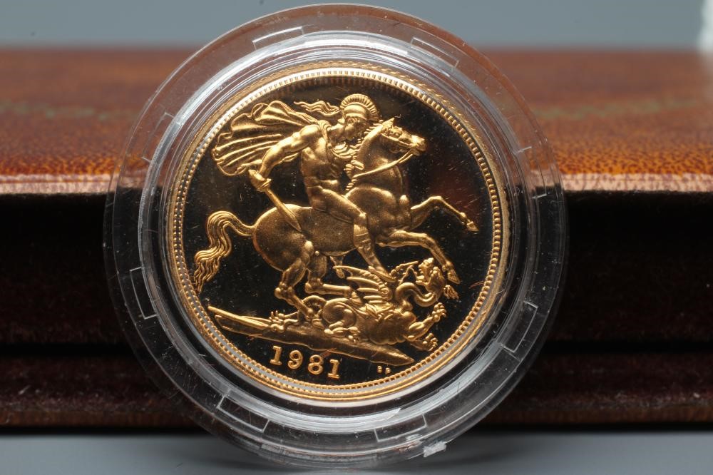 AN ELIZABETH II PROOF SOVEREIGN, 1981, 7.9g, in capsule and cased with certificate (Est. plus 20% Image