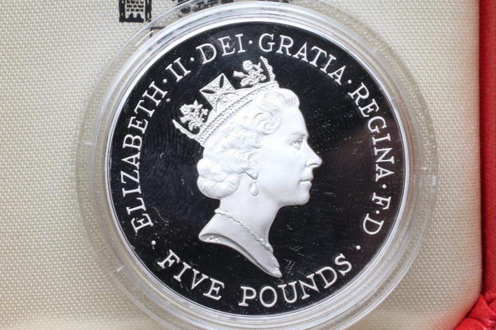 AN ELIZABETH II SILVER PROOF CROWN, 1996, 70th Birthday issue, 28.2g, in capsule and cased with Image