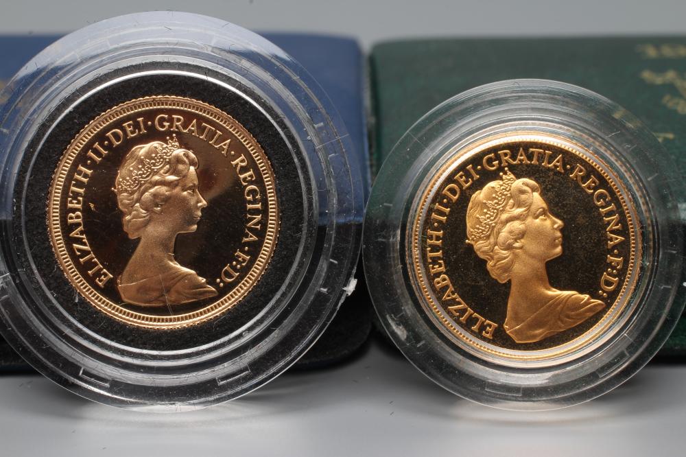 AN ELIZABETH II PROOF SOVEREIGN, 1980 and another sovereign 1979, both in capsules and cased (Est. Image