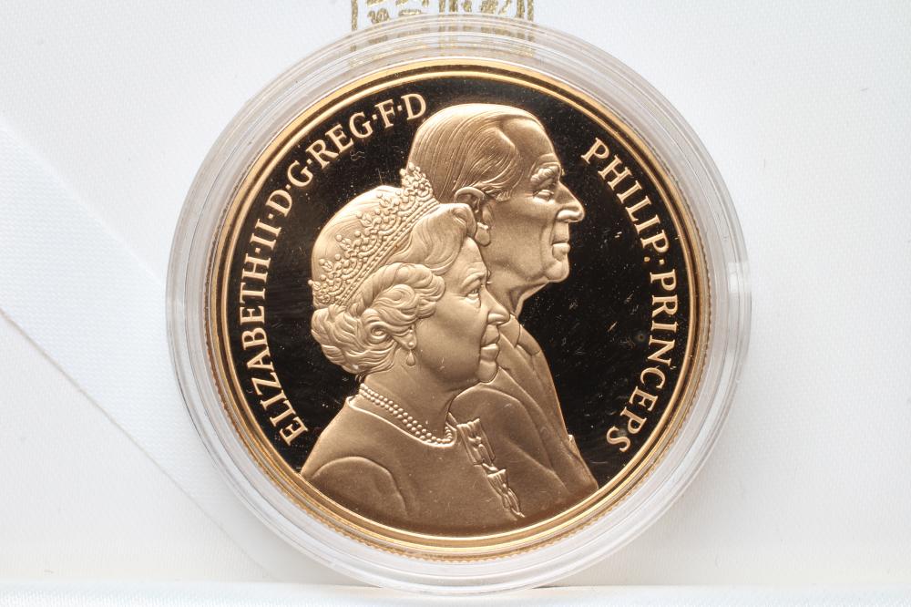AN ELIZABETH II PROOF CROWN, 1997, Queen and Prince Philip's Golden Wedding, 39.9g, in capsule and Image