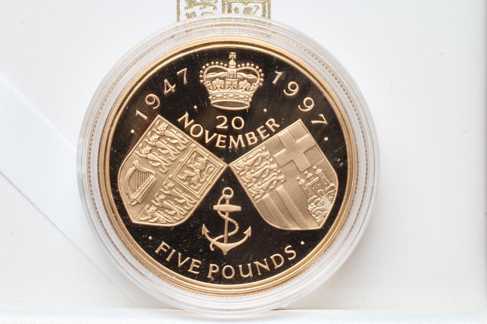 AN ELIZABETH II PROOF CROWN, 1997, Queen and Prince Philip's Golden Wedding, 39.9g, in capsule and Image