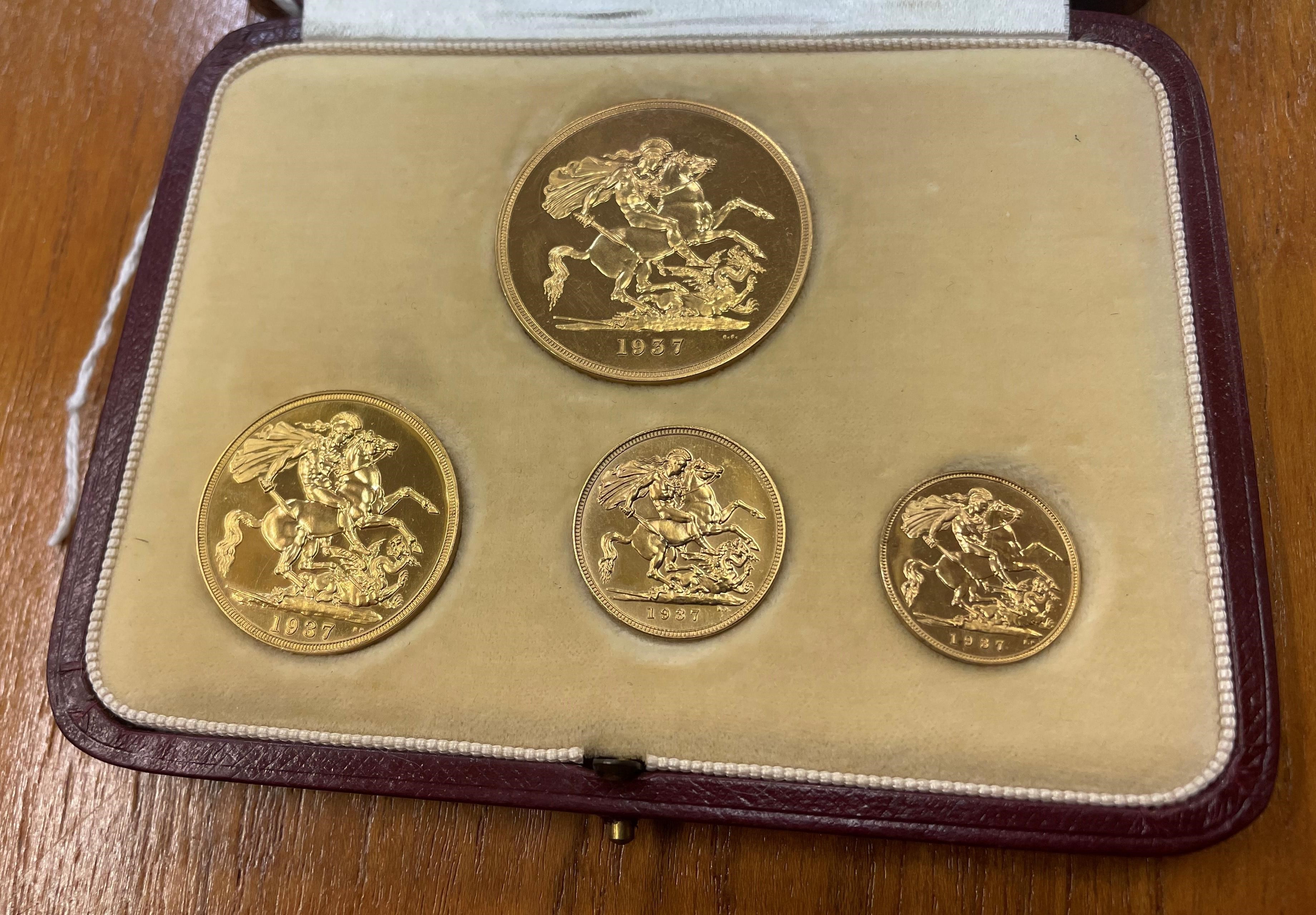A GEORGE VI SPECIMEN GOLD FOUR COIN SET, 1937, comprising £5, £2, sovereign and half sovereign, Image