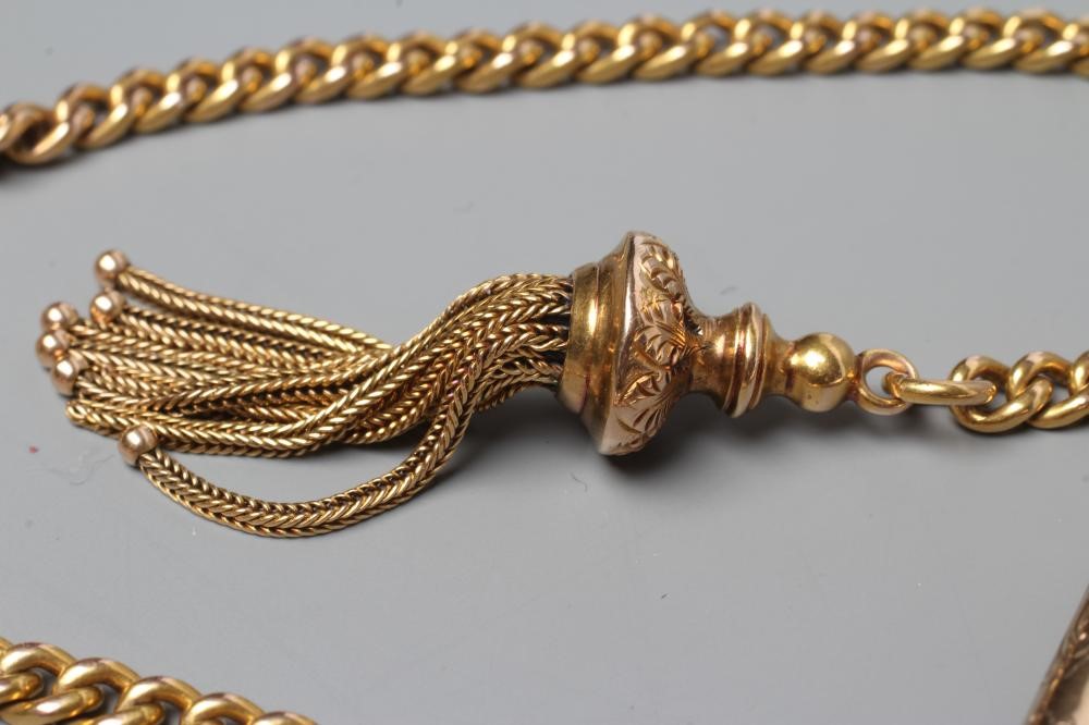 AN ALBERT CHAIN with bar and dog-clip fastener, all stamped 625, 15, pendant with an unmarked tassel Image