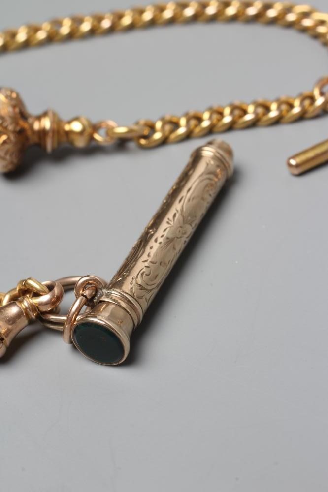 AN ALBERT CHAIN with bar and dog-clip fastener, all stamped 625, 15, pendant with an unmarked tassel Image